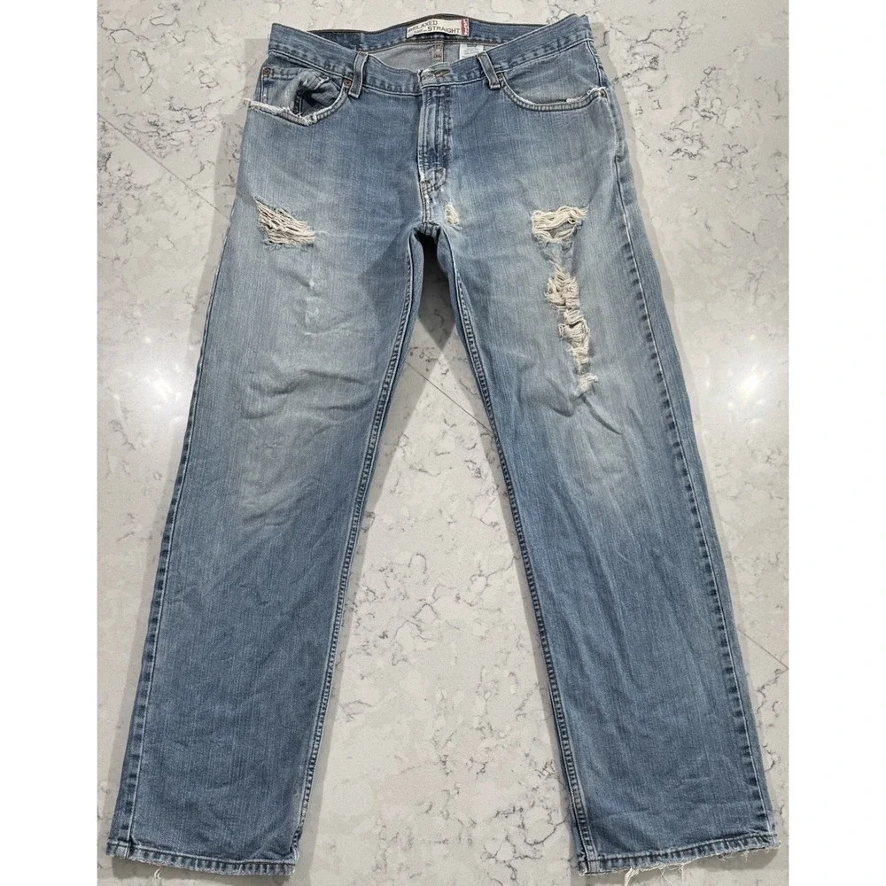 VTG Levis 559 Relaxed Straight Jeans Mens 34x34 Light Wash Distressed Grunge Y2K